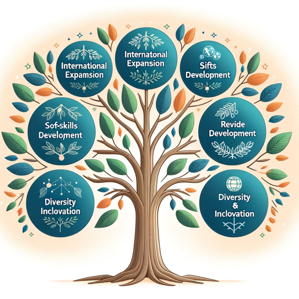 File:Illustration of a dynamic growth tree with branches representing different strategic areas International Expansion, Soft-Skills Development, Revenue.png