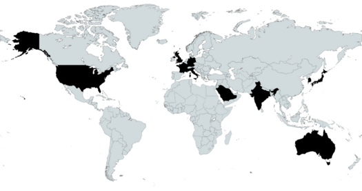 Map showing Global Presence of BAE Systems.