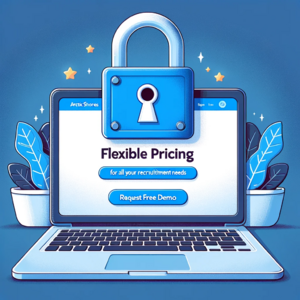 Illustration of a laptop screen displaying the Arctic Shores website's pricing page with the words 'Flexible pricing for all your recruitment needs'..png