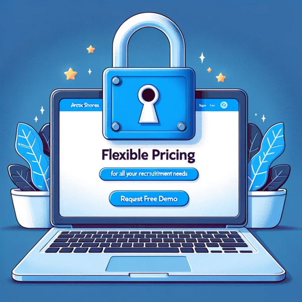 File:Illustration of a laptop screen displaying the Arctic Shores website's pricing page with the words 'Flexible pricing for all your recruitment needs'..png